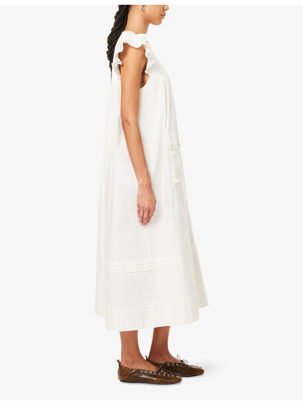 Frilled-Sleeve Cotton Midi Dress - 3