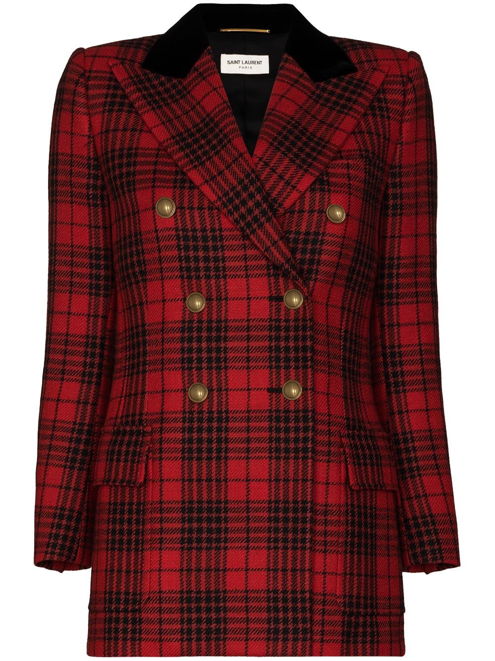 double-breasted tartan pattern blazer - 1