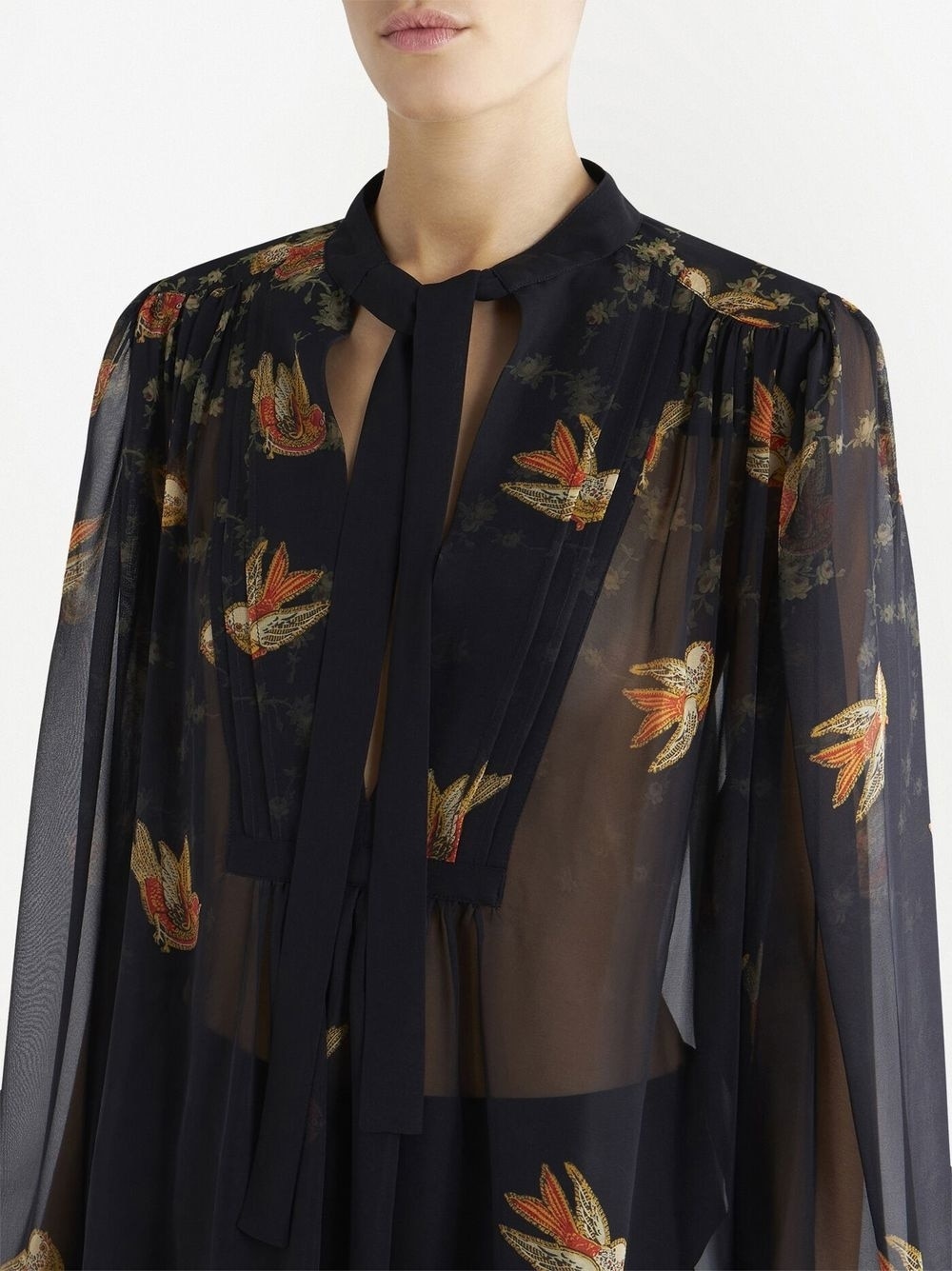 bird-print silk blouse - 5