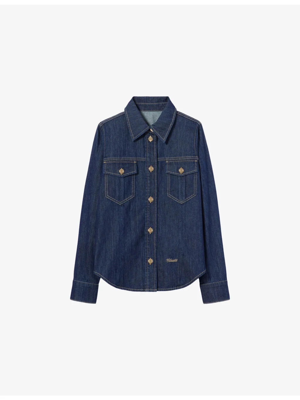 Long-Sleeved Chest-Pocket Denim Shirt - 1