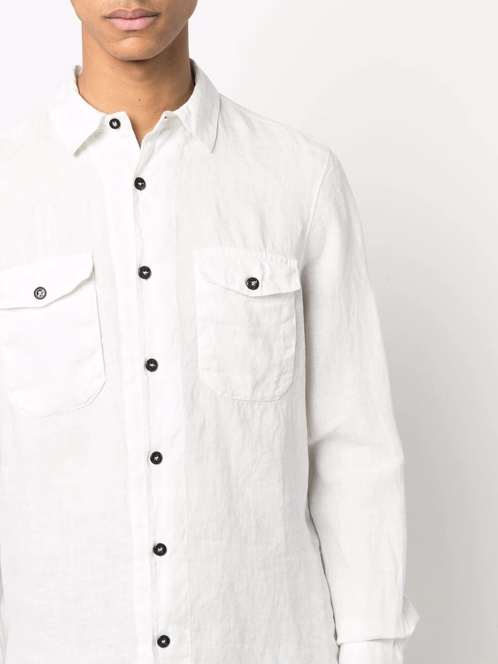 Compass-embroidered linen shirt - 5