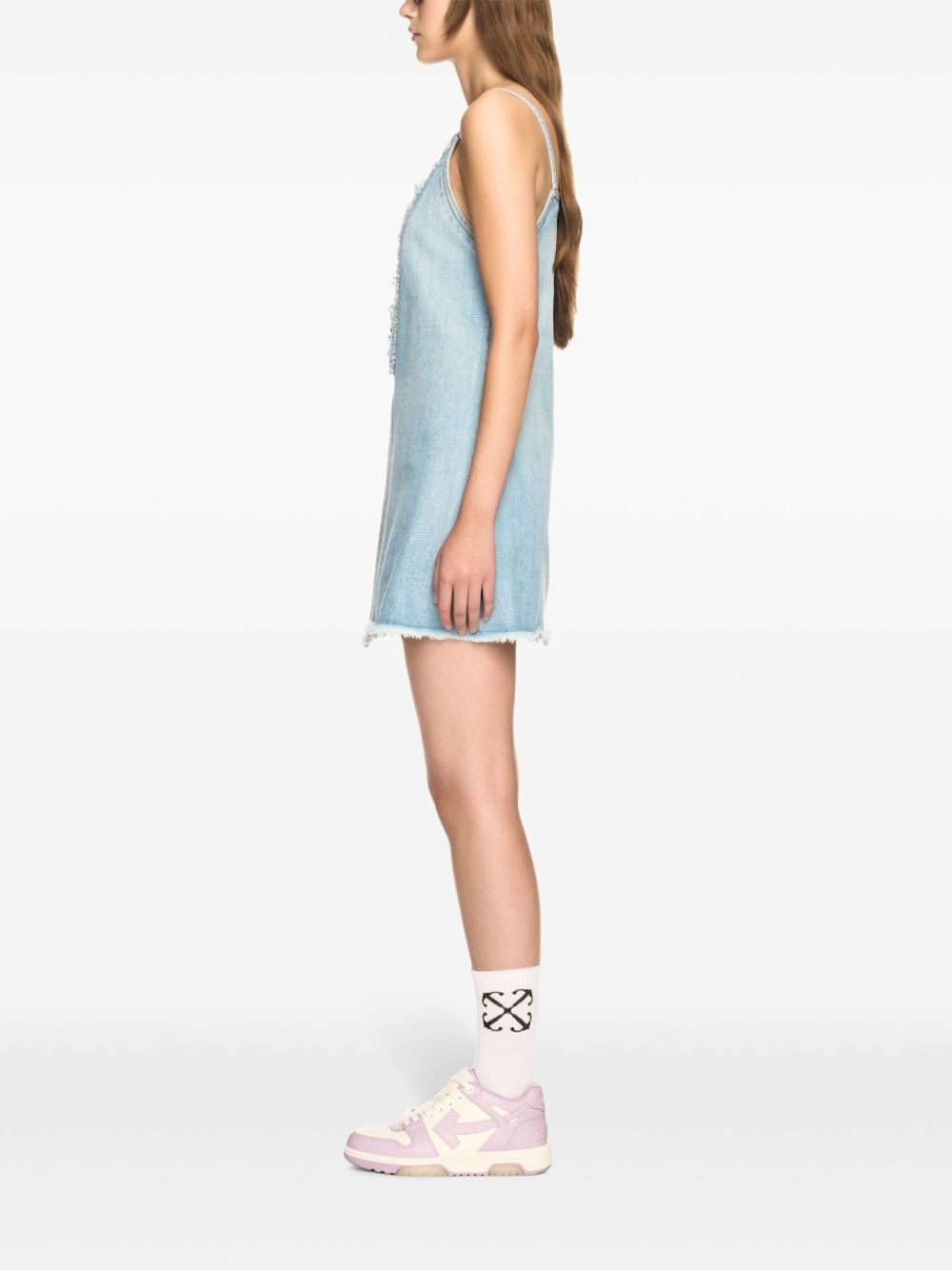 frayed denim mini dress - 3