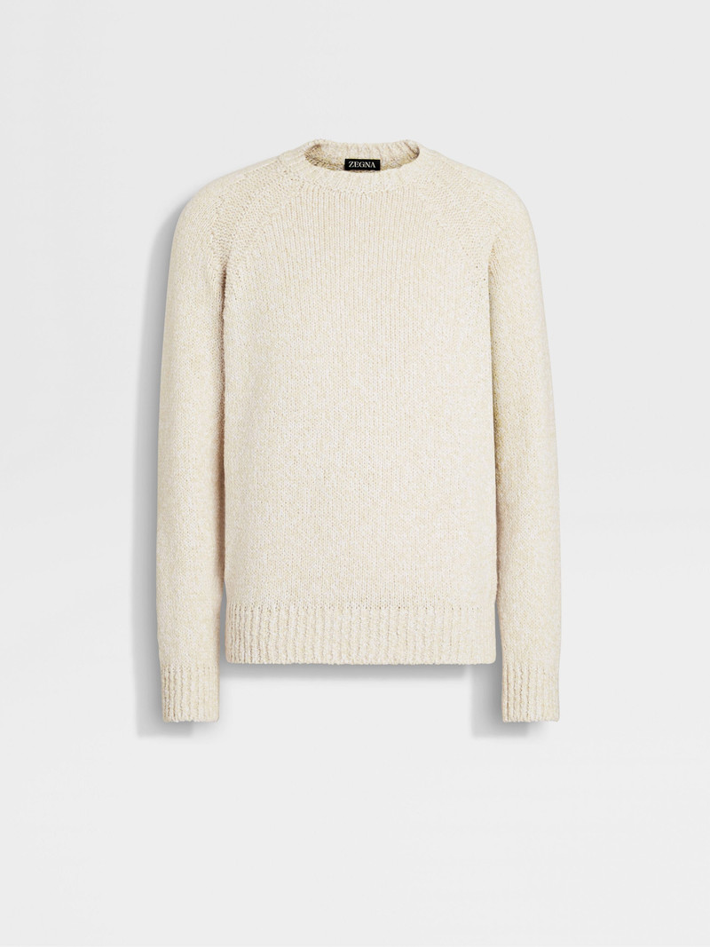 LIGHT YELLOW WHITE AND OPTICAL WHITE COTTON CREWNECK 1