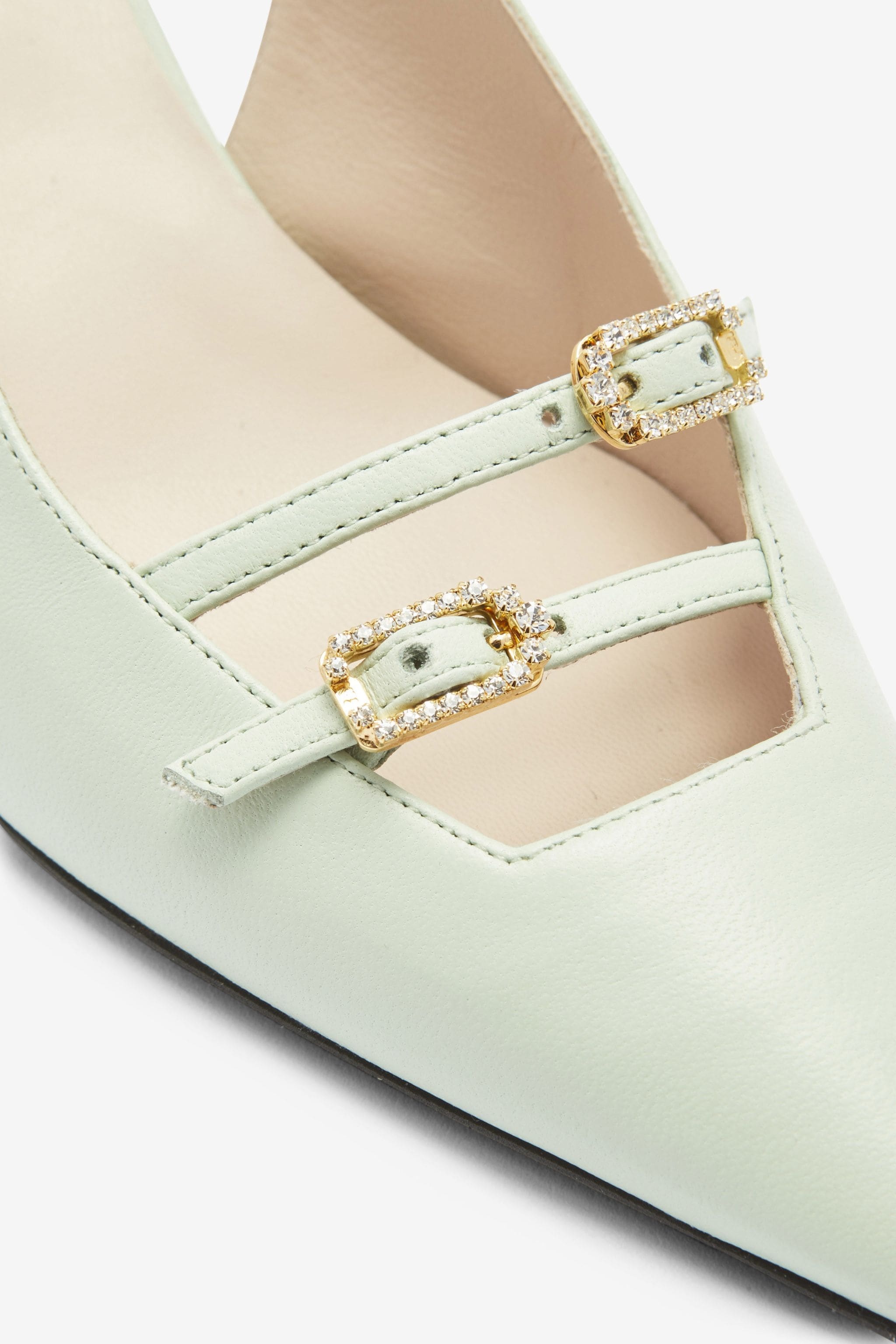 CRYSTAL-BUCKLE LEATHER PUMPS - 5