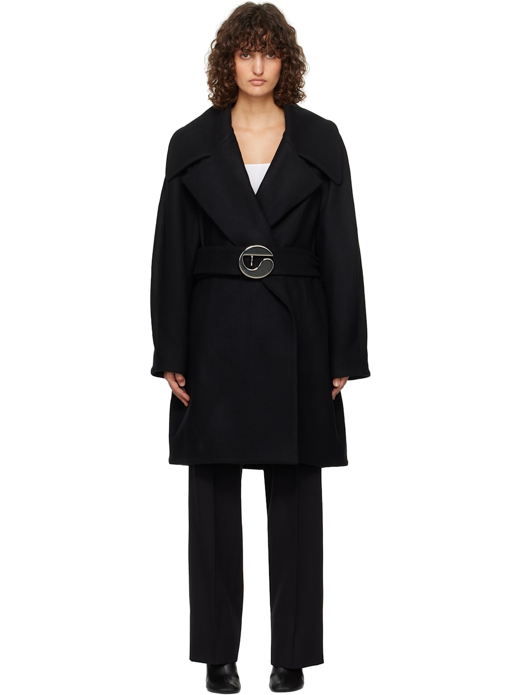 Black Oversized Belted Coat - 1