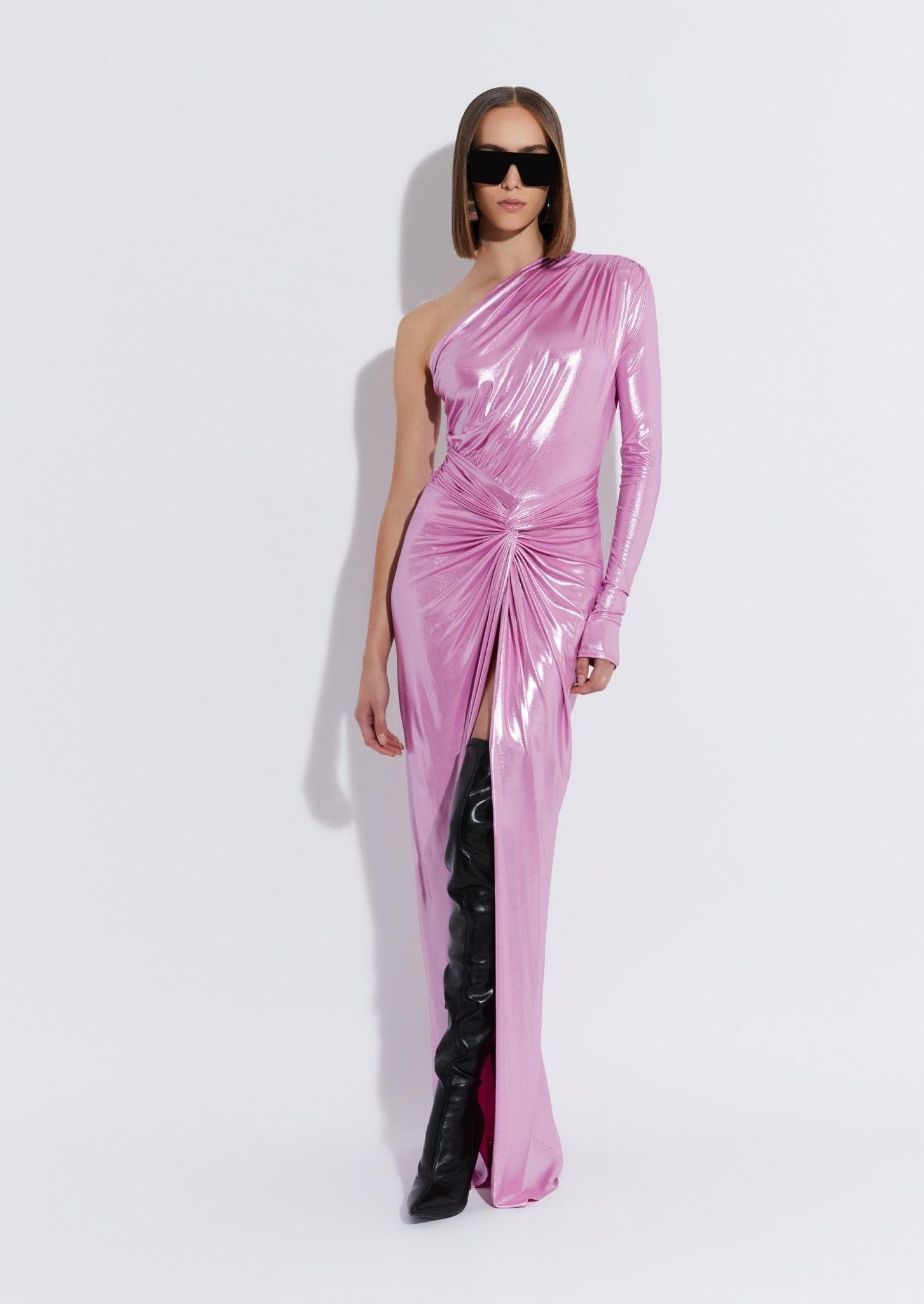 Coated Jersey One Shoulder Maxi Dress - 2