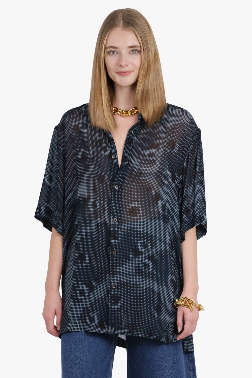GRAPHIC ABSTRACT PRINT S/S RELAXED SHIRT | PETROL BLUE - 7