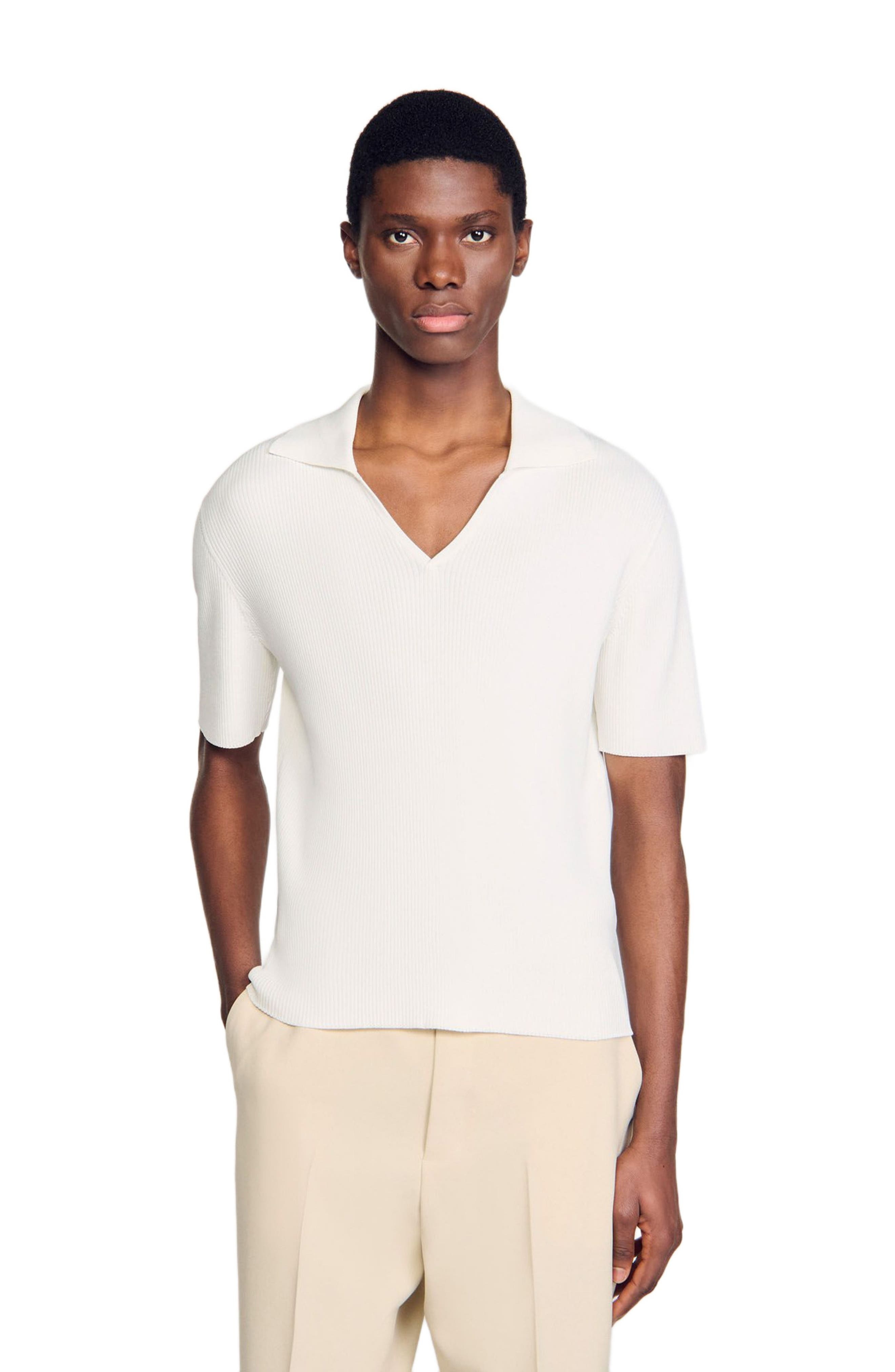 SANDRO Rib knit polo shirt in Optic White at Nordstrom - 3