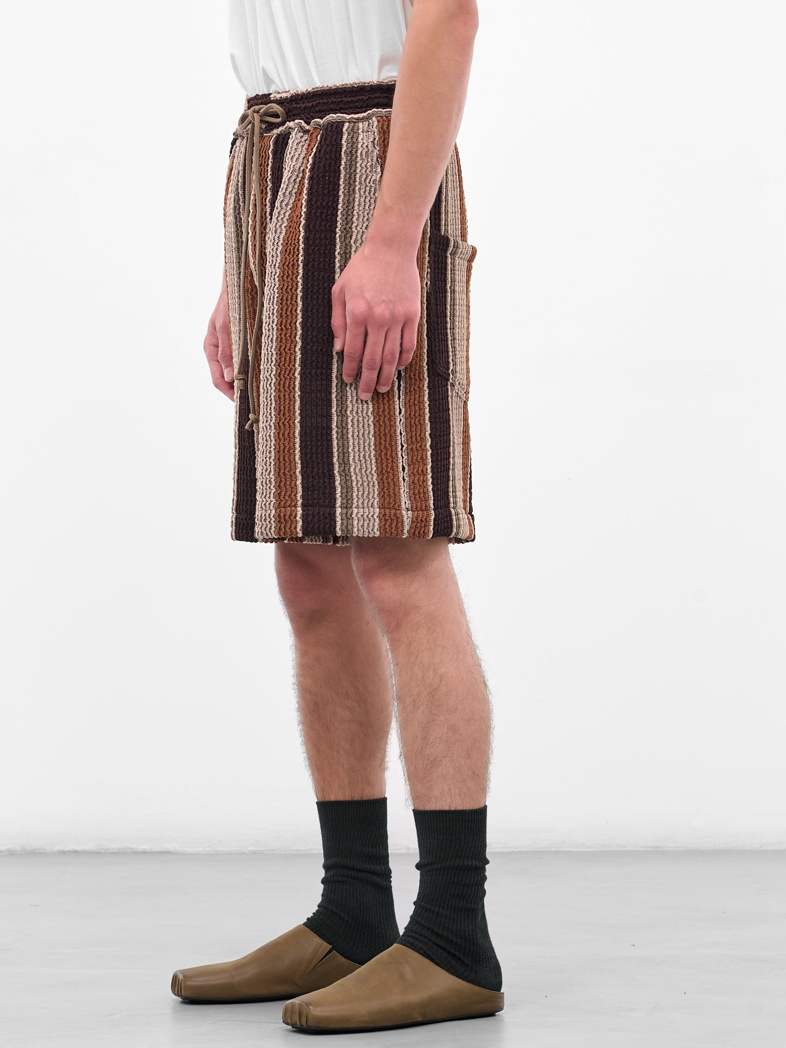 Brown Striped Knit Shorts - 2