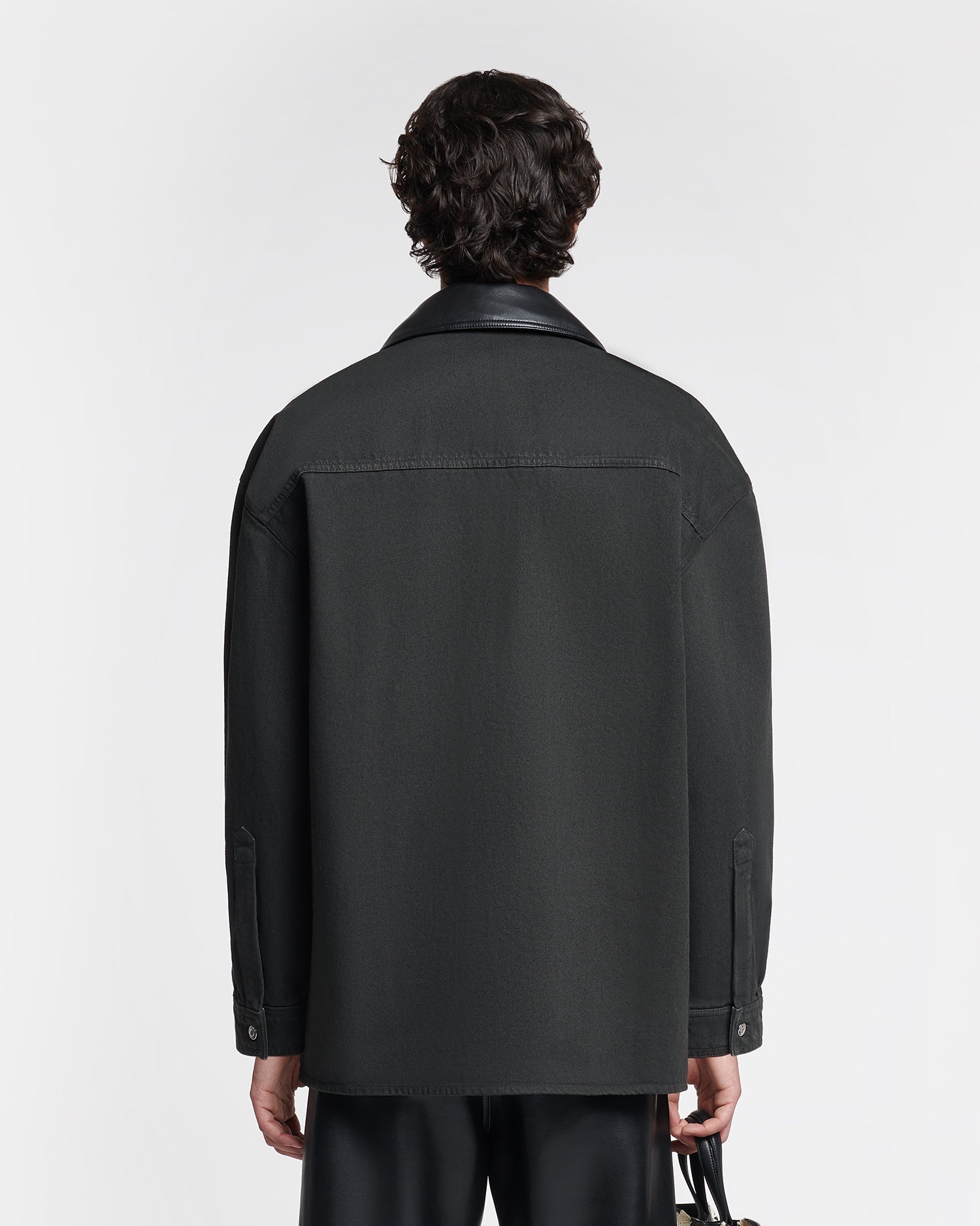 Leather-Trimmed Denim Shirt - 9