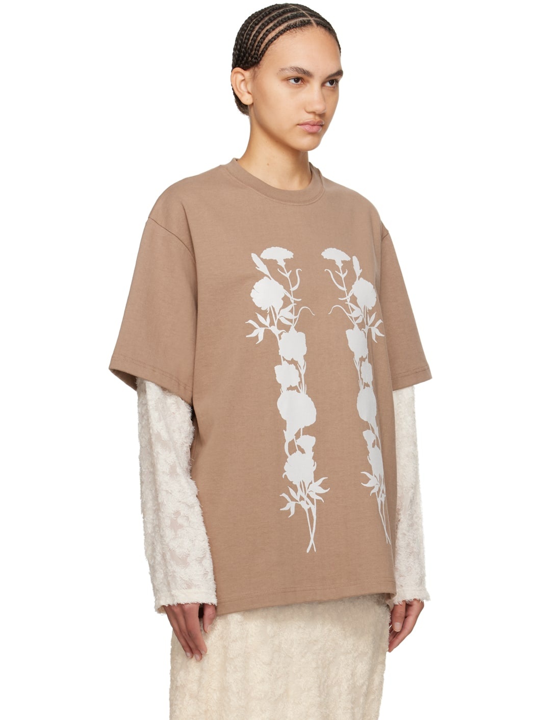 Brown 'White Foliage' Long Sleeve T-Shirt - 2
