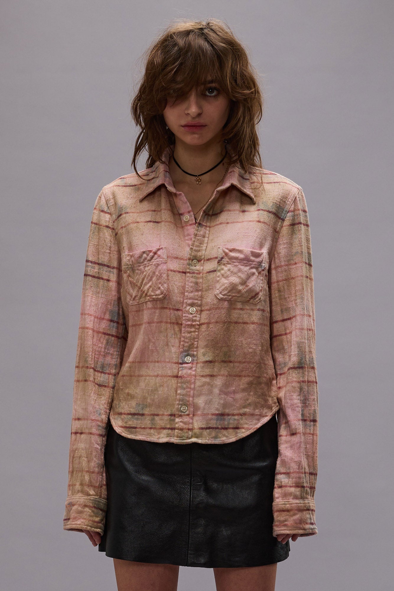SHRUNKEN WORKSHIRT - PINK OVERDYED PLAID - R13 - 3