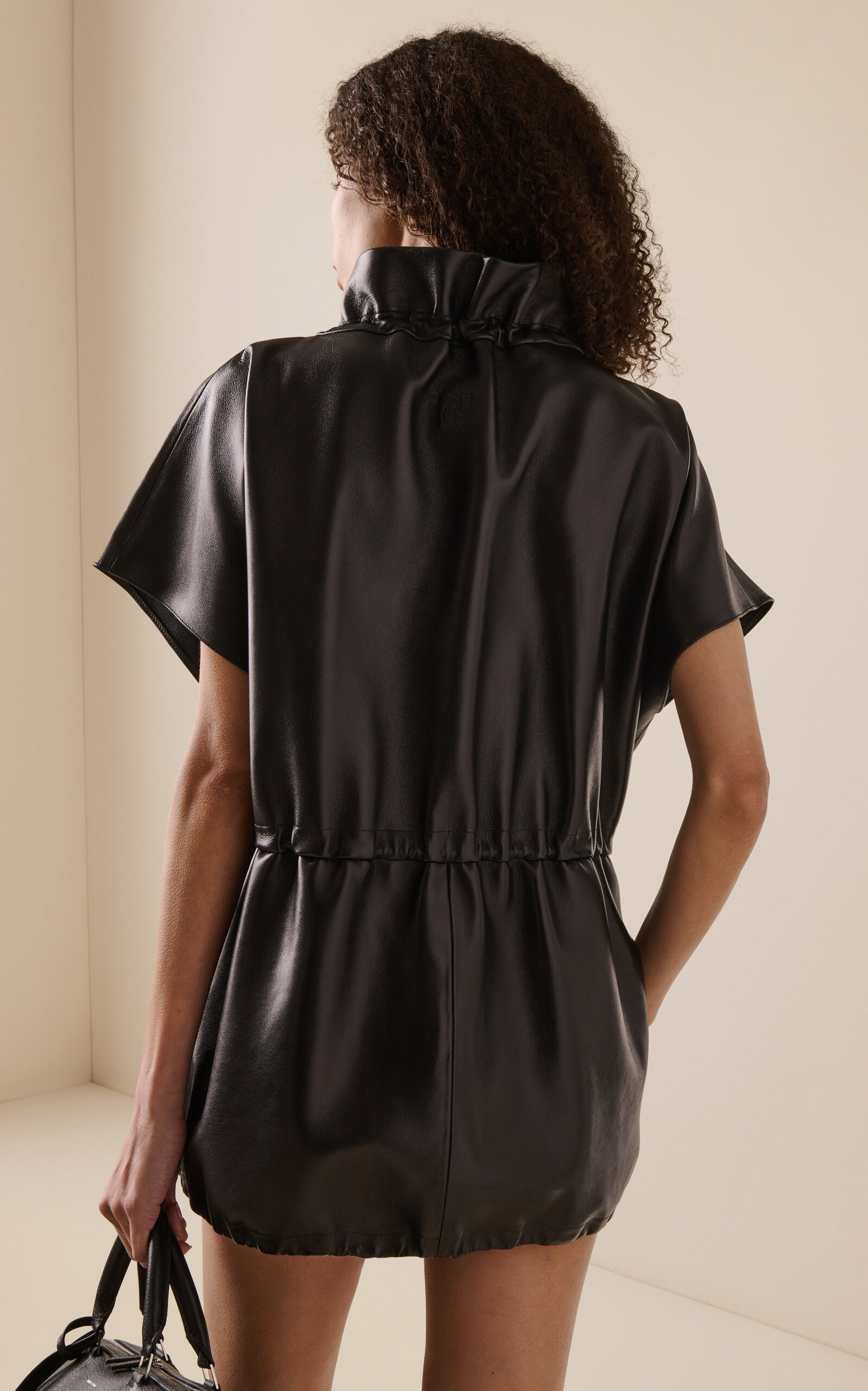 Kimono High Neck Leather Jacket black - 4
