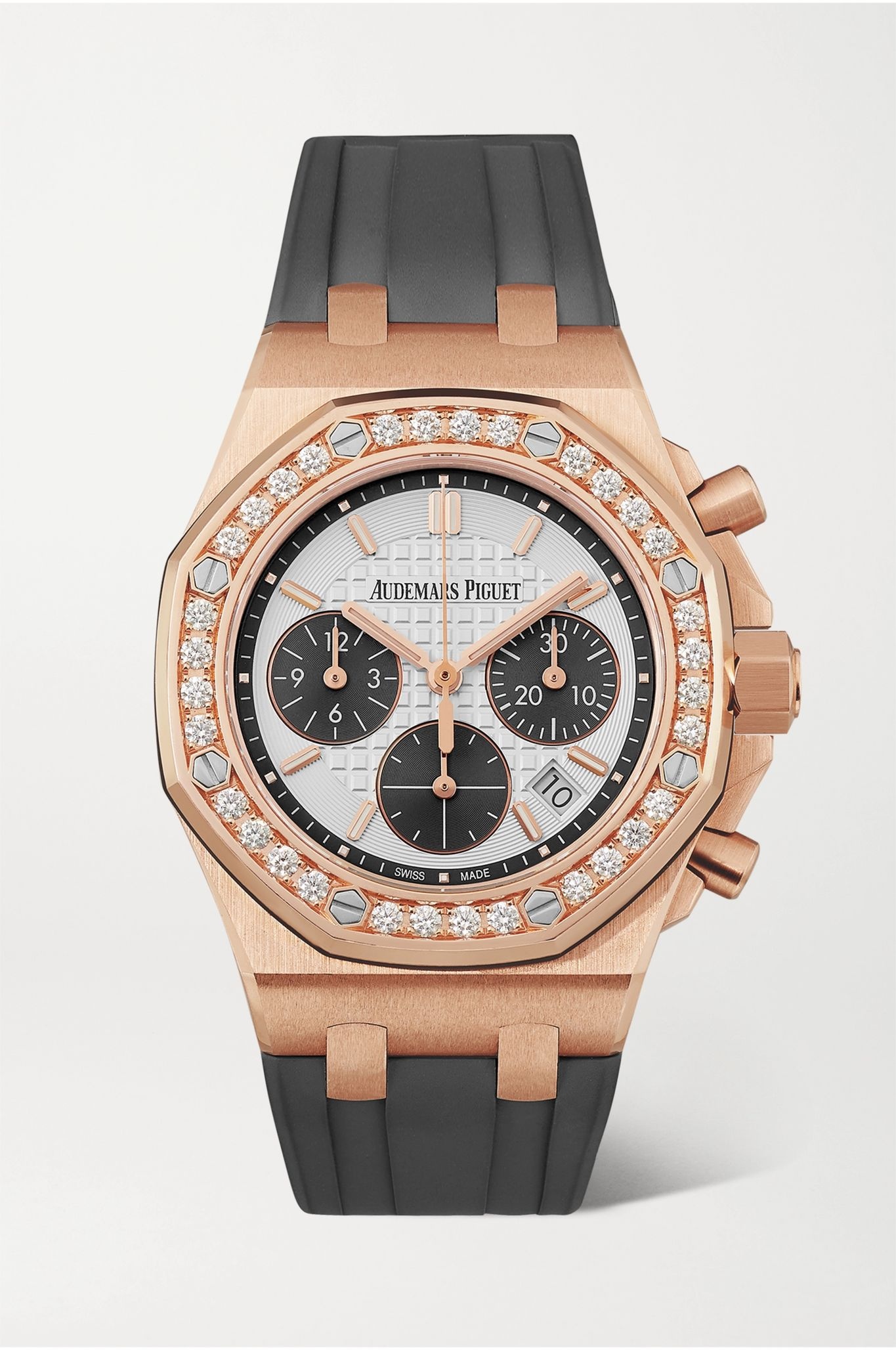 Royal Oak Offshore Automatic Chronograph 37mm 18-karat pink gold, rubber and diamond watch - 1