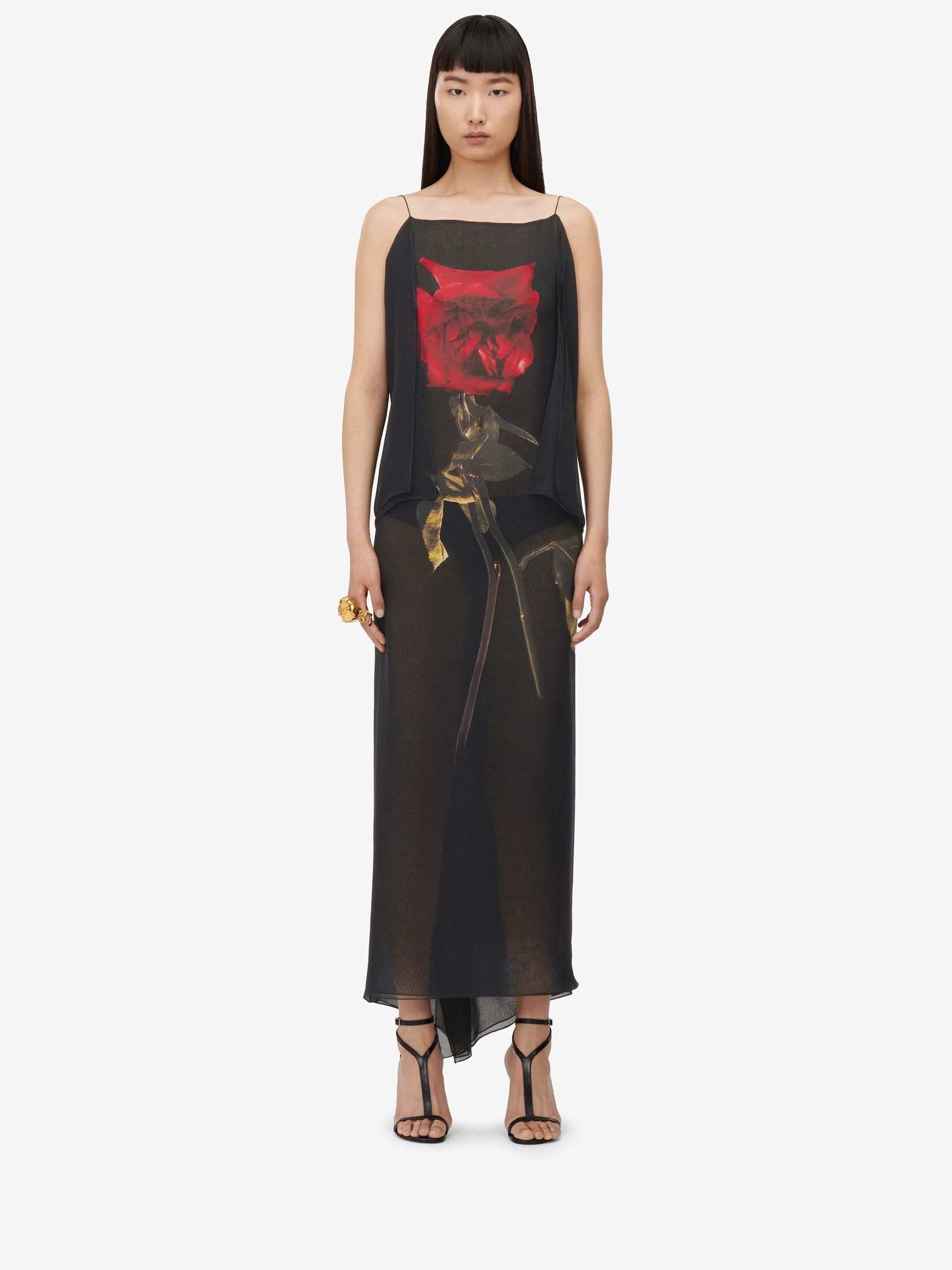 Women's Chiffon Shadow Rose Slip Dress in Black - 2