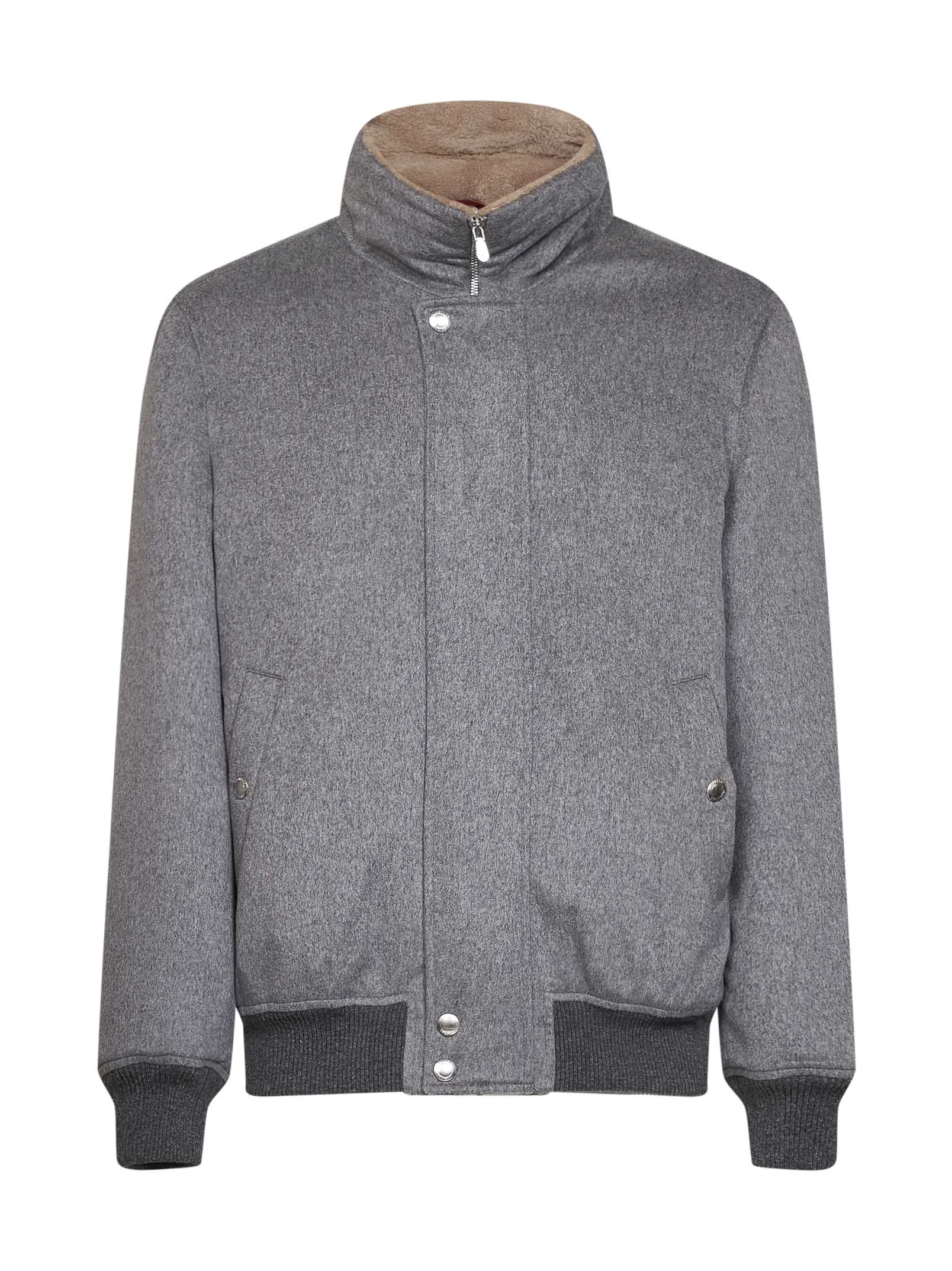 Light grey cashmere jacket with shearling lining - 1