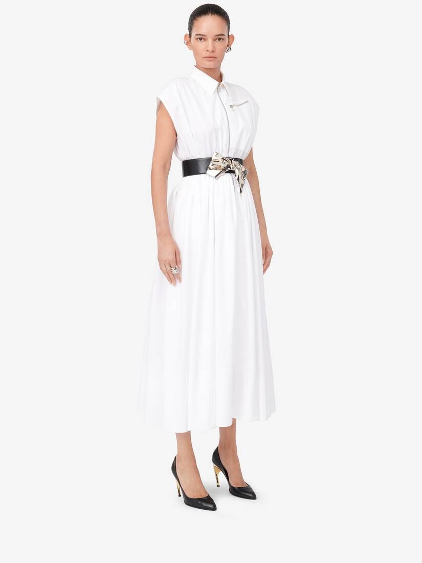 ■alexander mcqueen■ Pencil Shirt Dress Optic White 741654Q Alexander McQueen Women's Dropped Shoulder Shirt Dress in