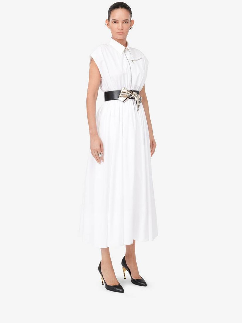 Women's Dropped Shoulder Shirt Dress in Optic White 3