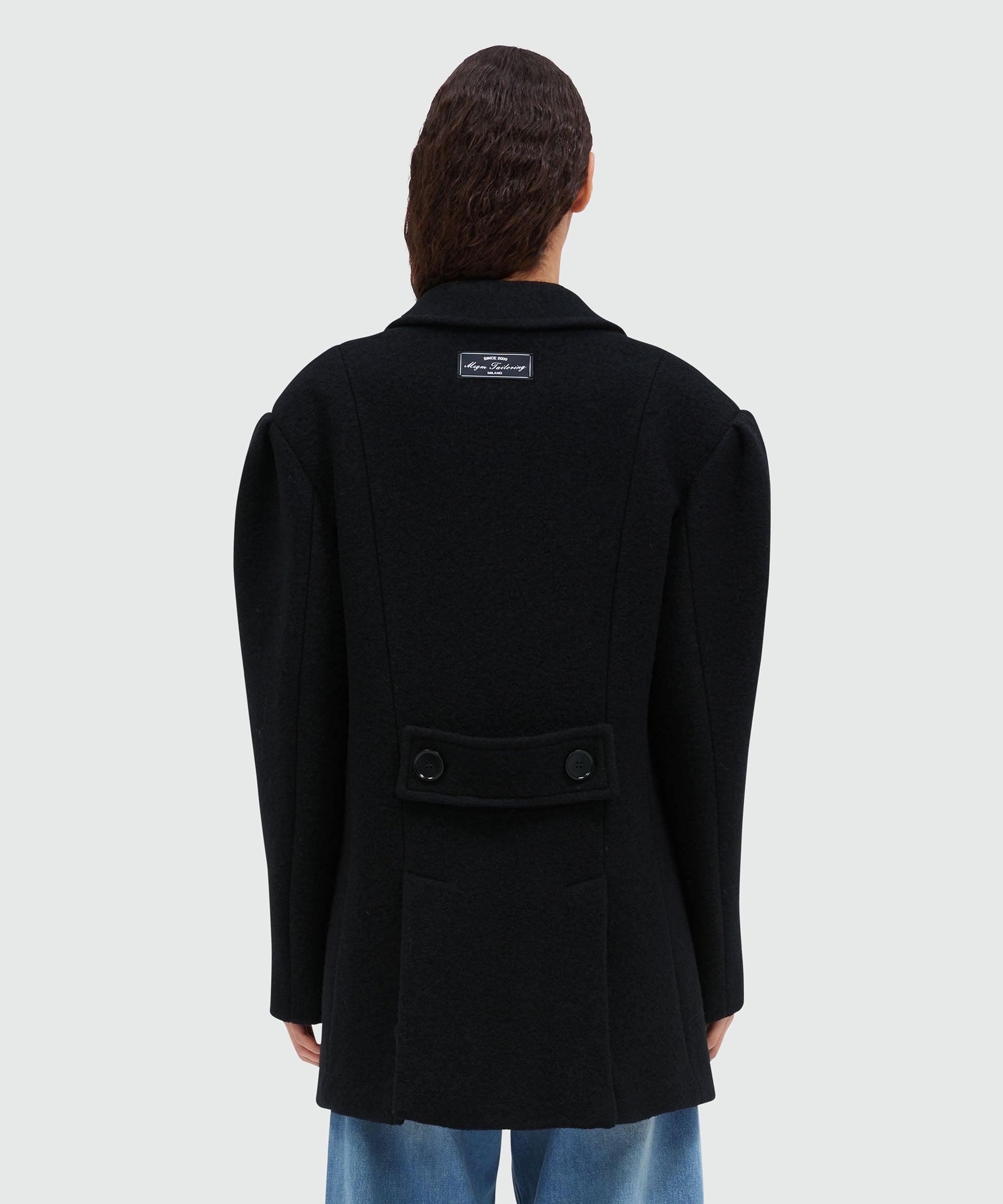 Black double-breasted bouclé wool pea coat - 3