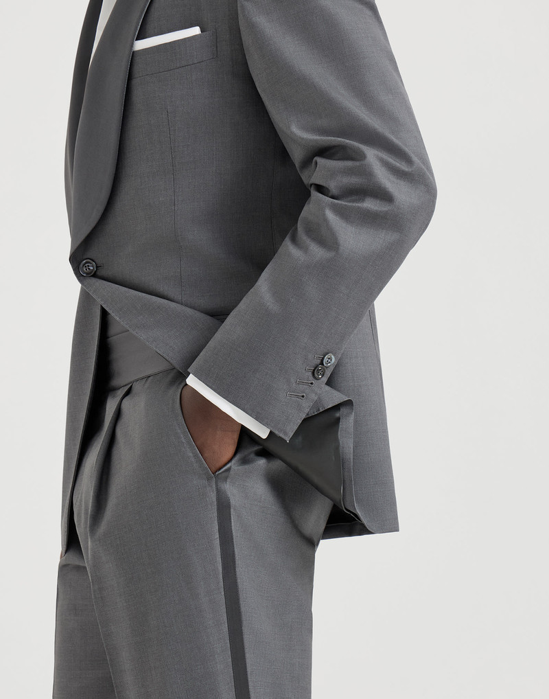 Lightweight virgin wool and silk twill tuxedo with shawl lapel jacket and trousers with pleat 4