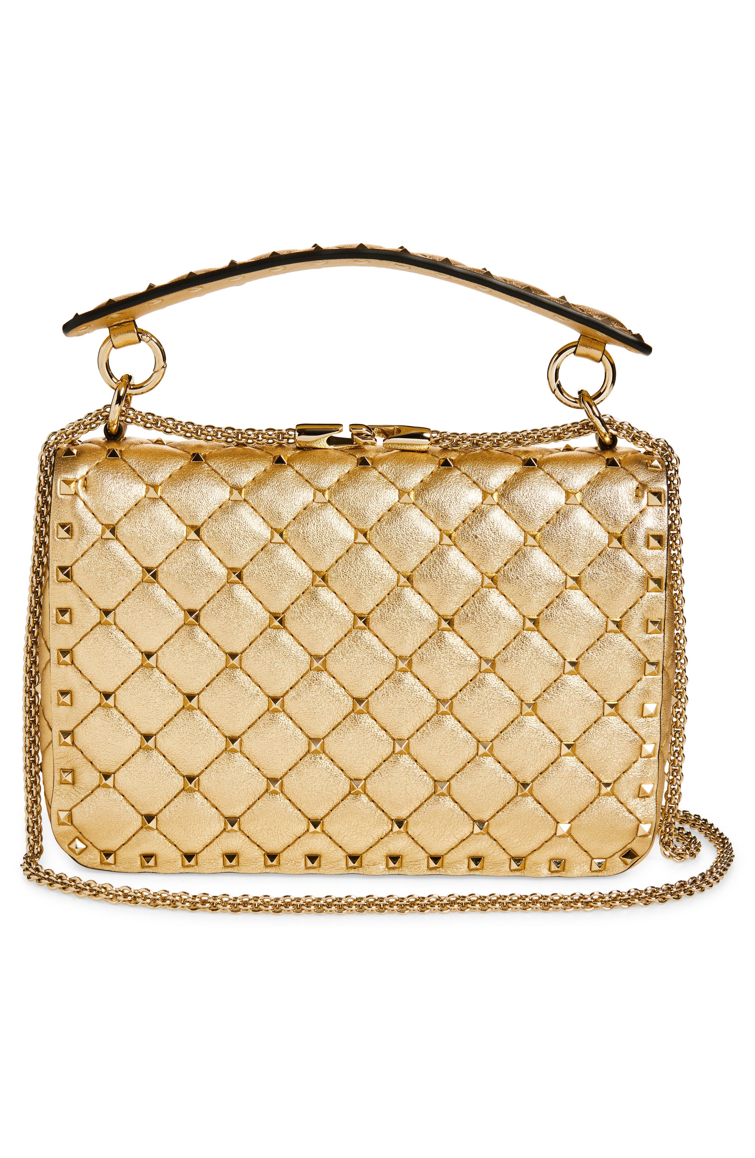 Valentino Garavani Medium Rockstud Spike Quilted Metallic Leather Shoulder Bag in Metallic Mekong at - 4