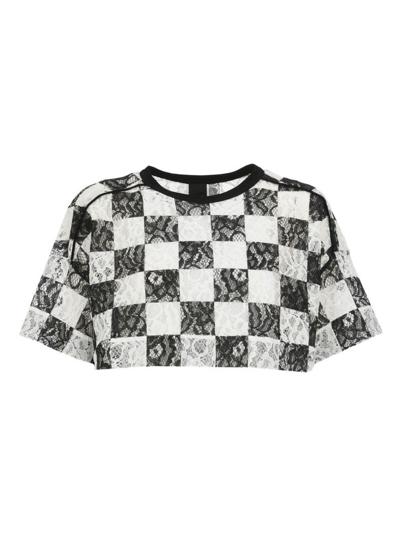 check-print cropped T-shirt 1