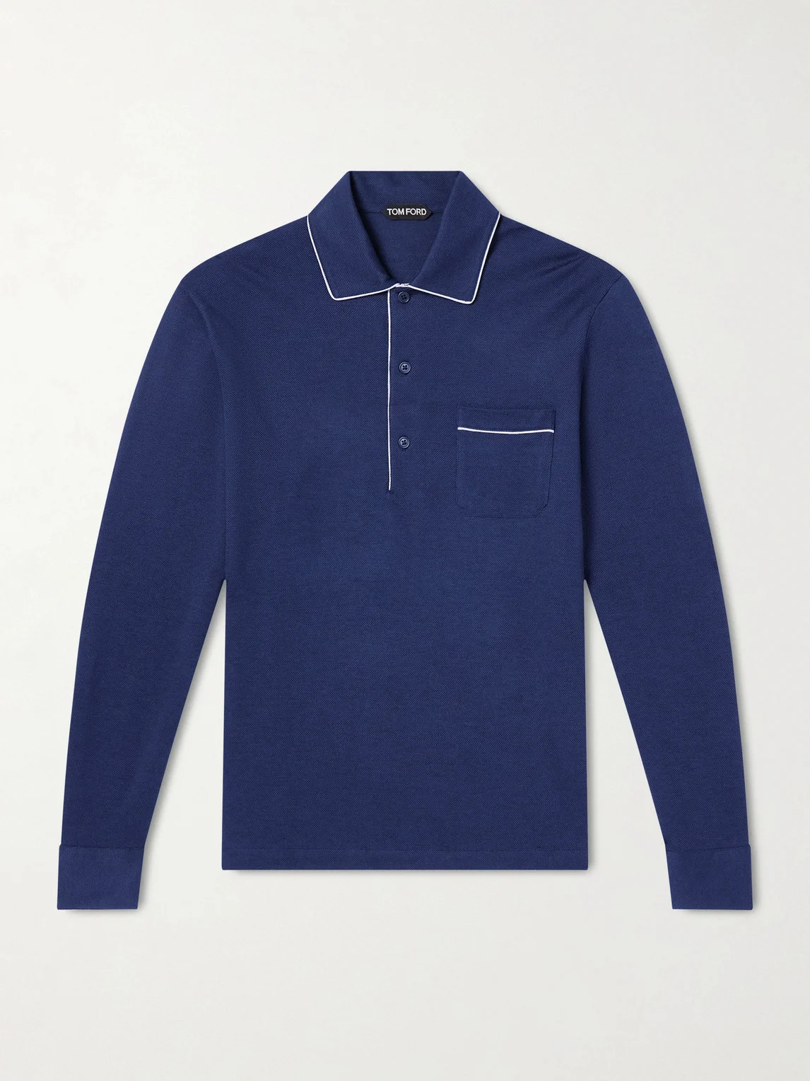 Piped Silk and Cotton-Blend Piqué Polo Shirt - 1