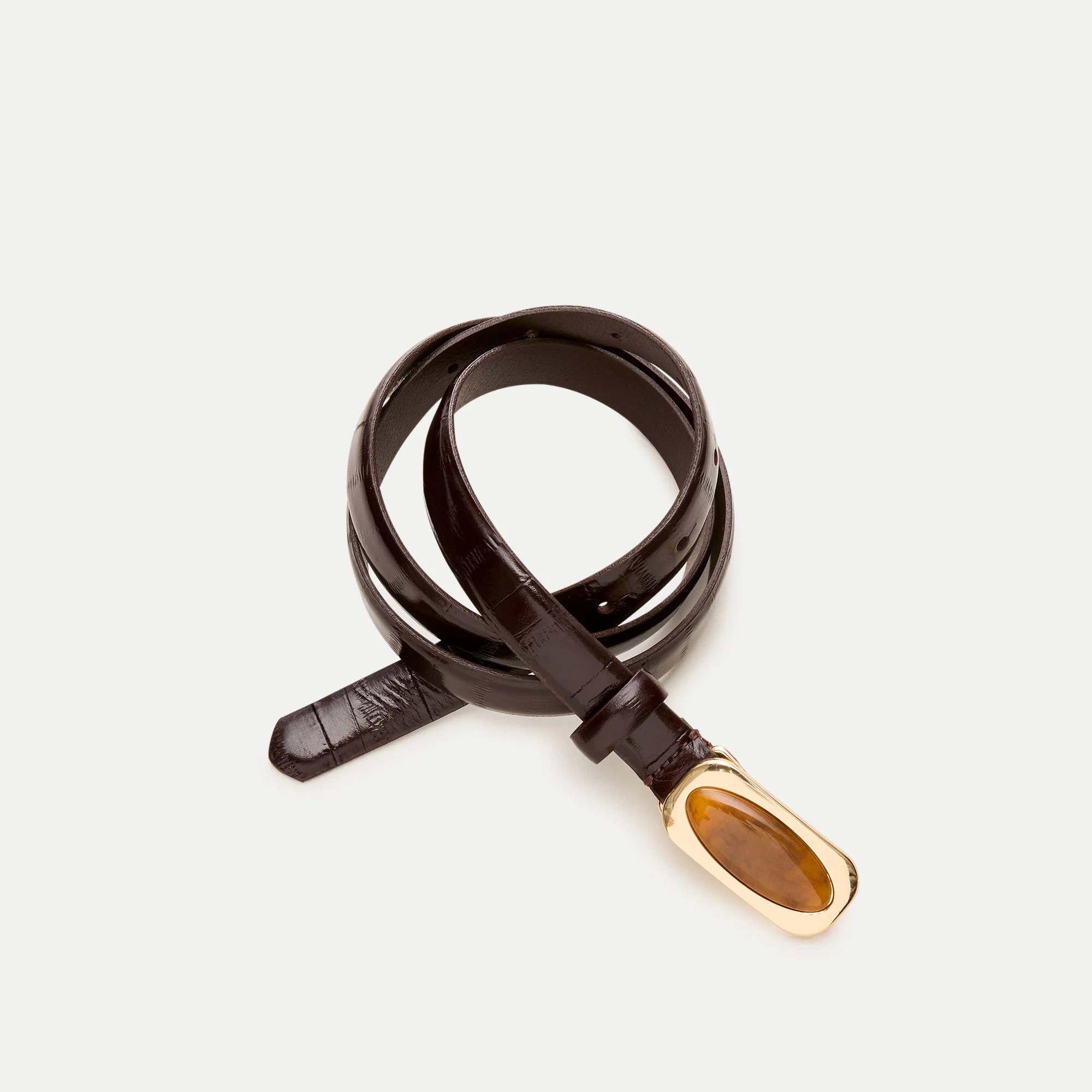 Embellished thin belt in eel-embossed leather - 1