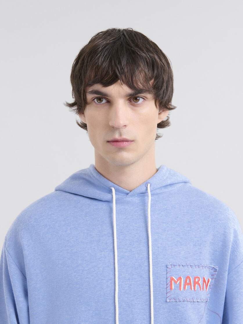 LIGHT BLUE MELANGE COTTON HOODIE WITH MARNI PATCH - 4