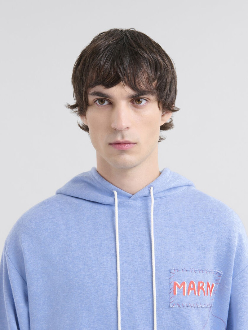 LIGHT BLUE MELANGE COTTON HOODIE WITH MARNI PATCH 4