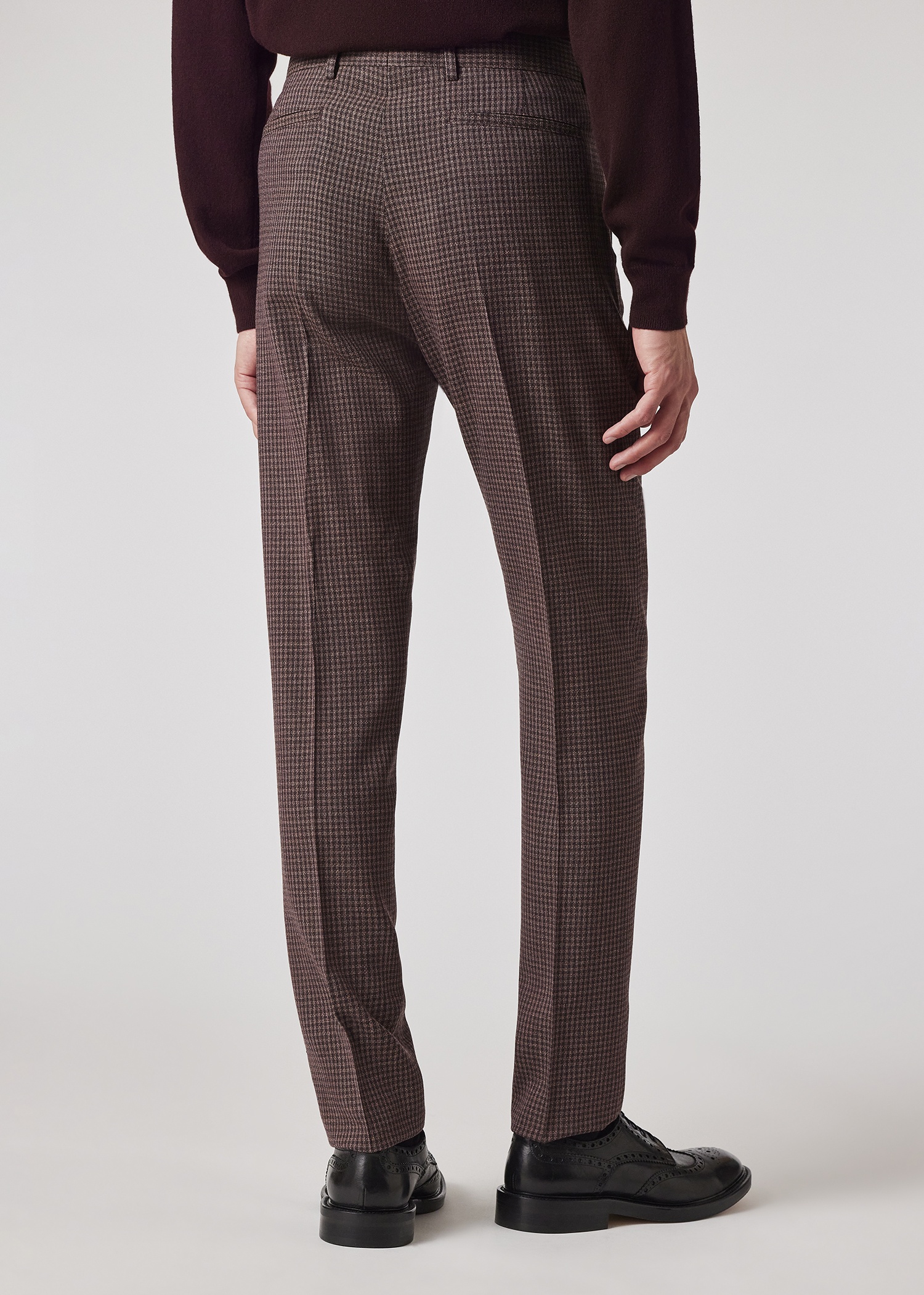 Brown Gingham Check Tapered-Fit Pleated Stretch-Wool Trousers - 5
