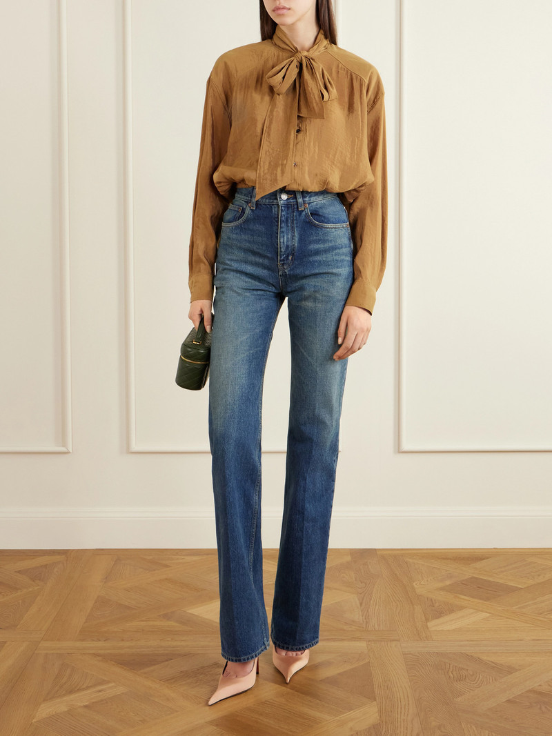 SAINT LAURENT Pussy-bow Crinkled-taffeta Blouse outlook