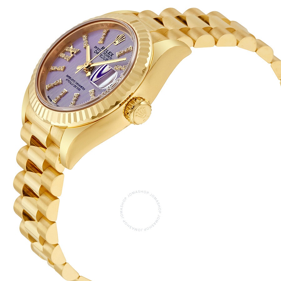 Rolex Lady-Datejust 28 Lilac Dial 18K Yellow Gold President Automatic Ladies Watch 279178LIRSDP - 2