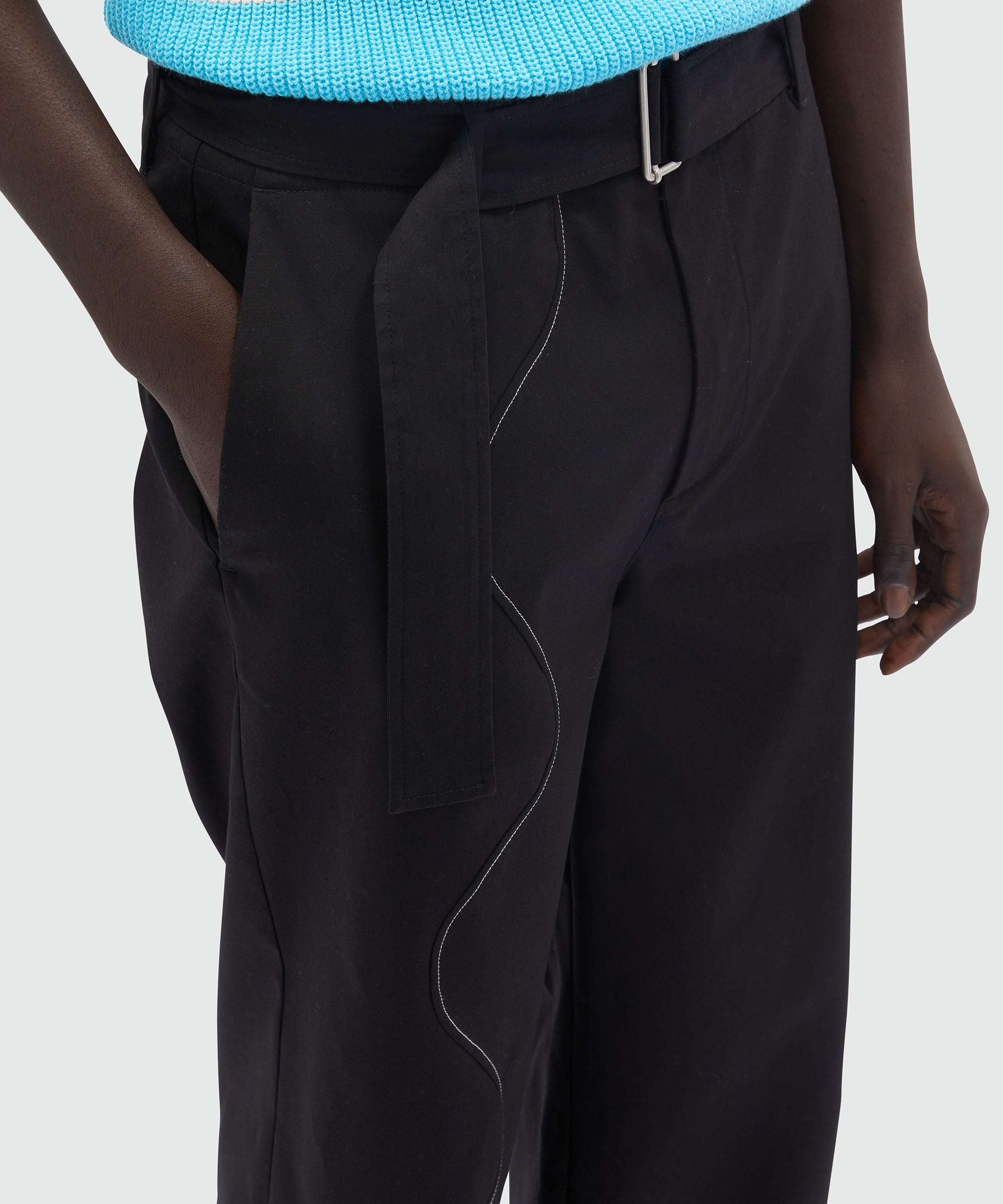 Black gabardine trousers with Wave embroidery - 5