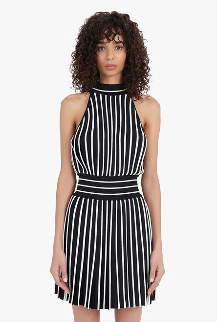 Short black and white striped jersey dress - 5