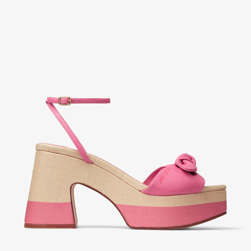 Ricia 95 Candy Pink/Natural Leather and Raffia Platform Sandals - 1