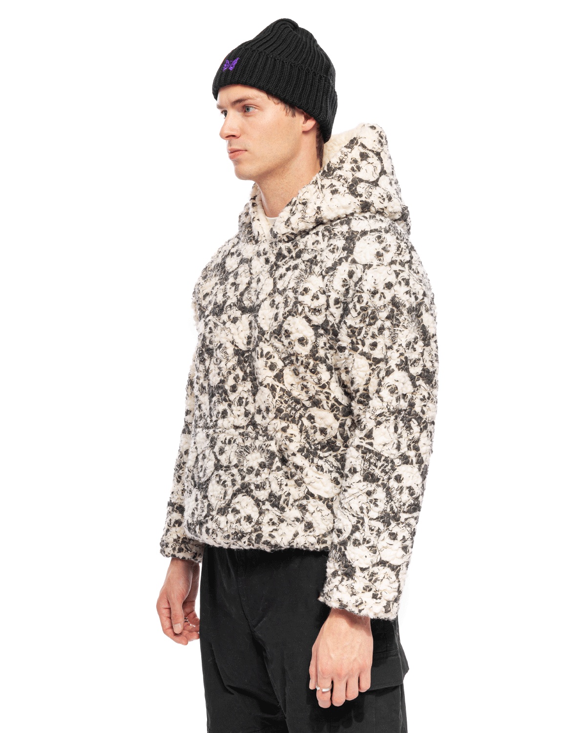 ERL Skull Printed Vintage Fleece Hoodie Black | REVERSIBLE