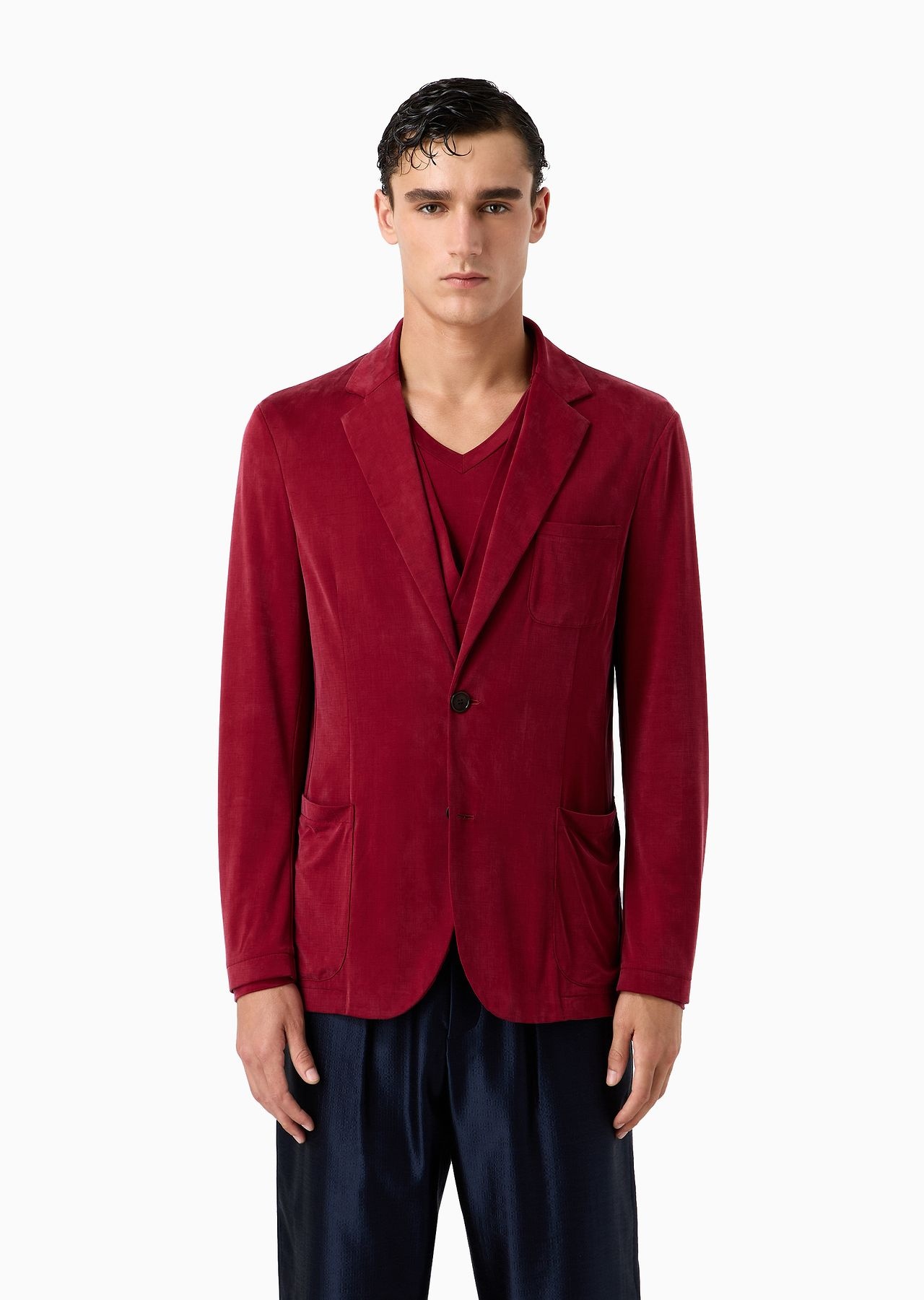 Single-breasted jacket in stretch cupro jersey - 2