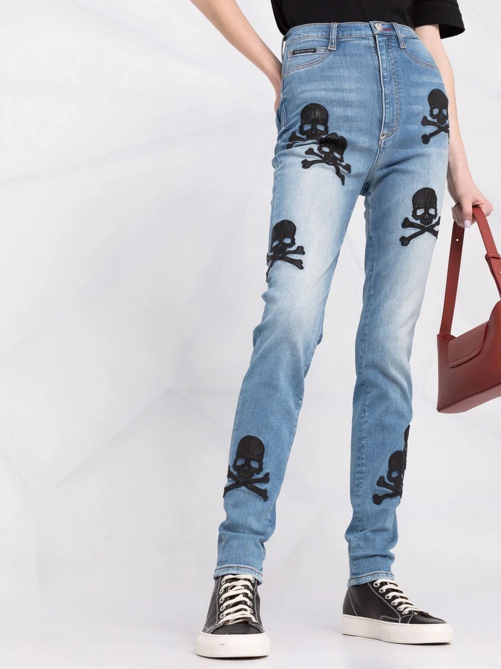 skull-patches high-waisted skinny jeans - 5