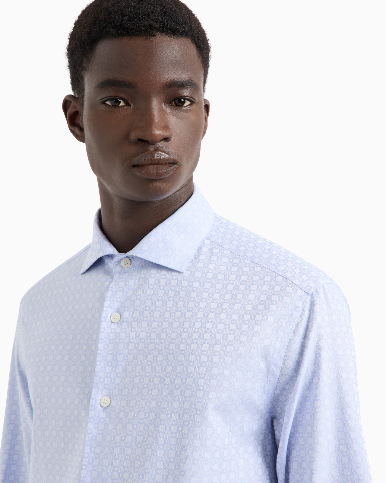 Cotton shirt with all-over jacquard logo pattern - 5