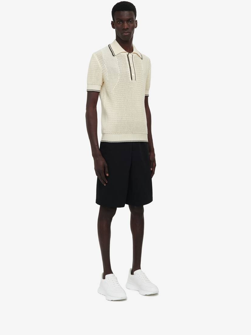Men's Cotton Mesh Polo Shirt in Vanilla - 3
