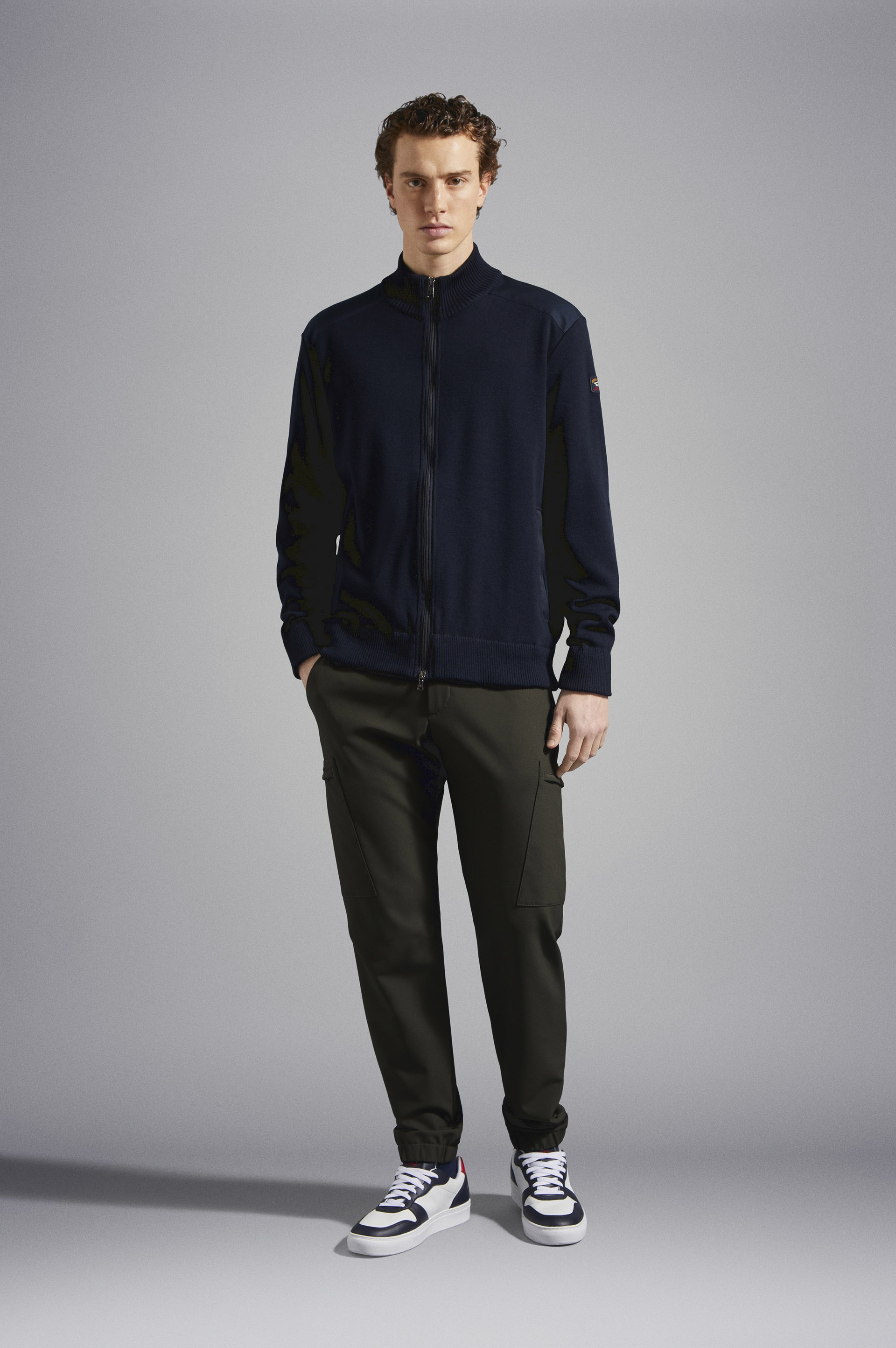 WOOL FULL ZIP SWEATER WITH ICONIC BADGE - 2