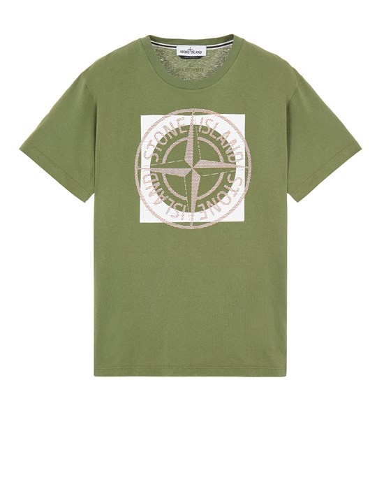 2NS93 30/1 COTTON JERSEY 'TRICROMIA TWO' PRINT_GARMENT DYED OLIVE GREEN - 1