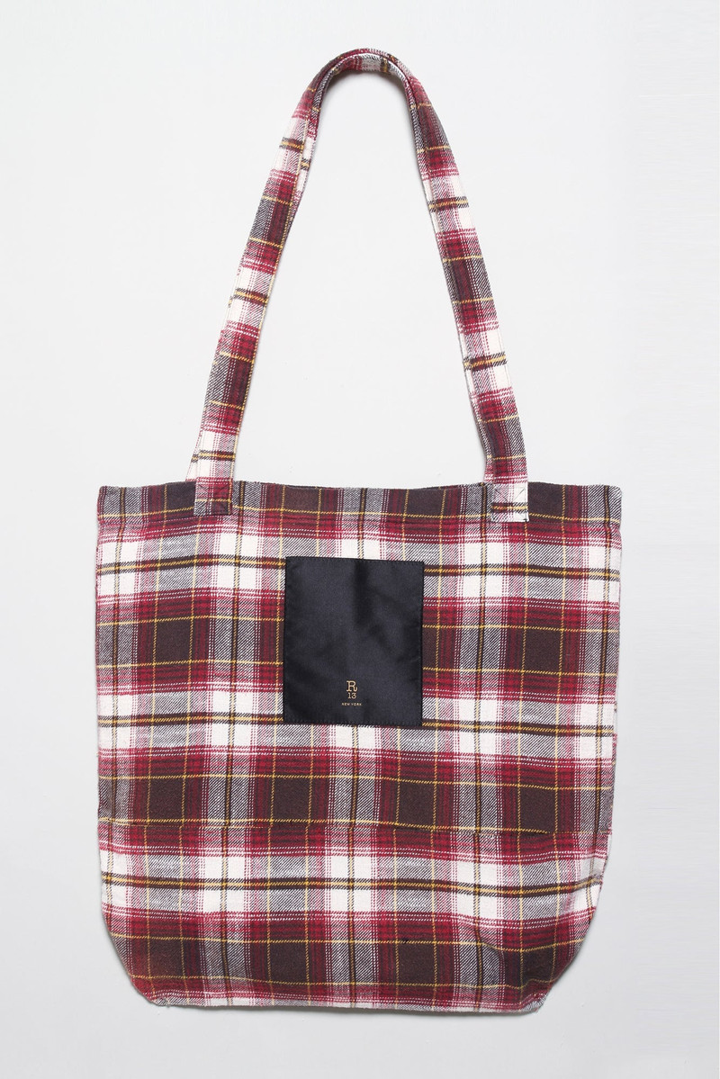 MEDIUM TOTE BAG - ECRU/MAROON PLAID 3
