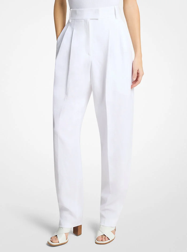 Pleated Washed Linen Trousers - 1