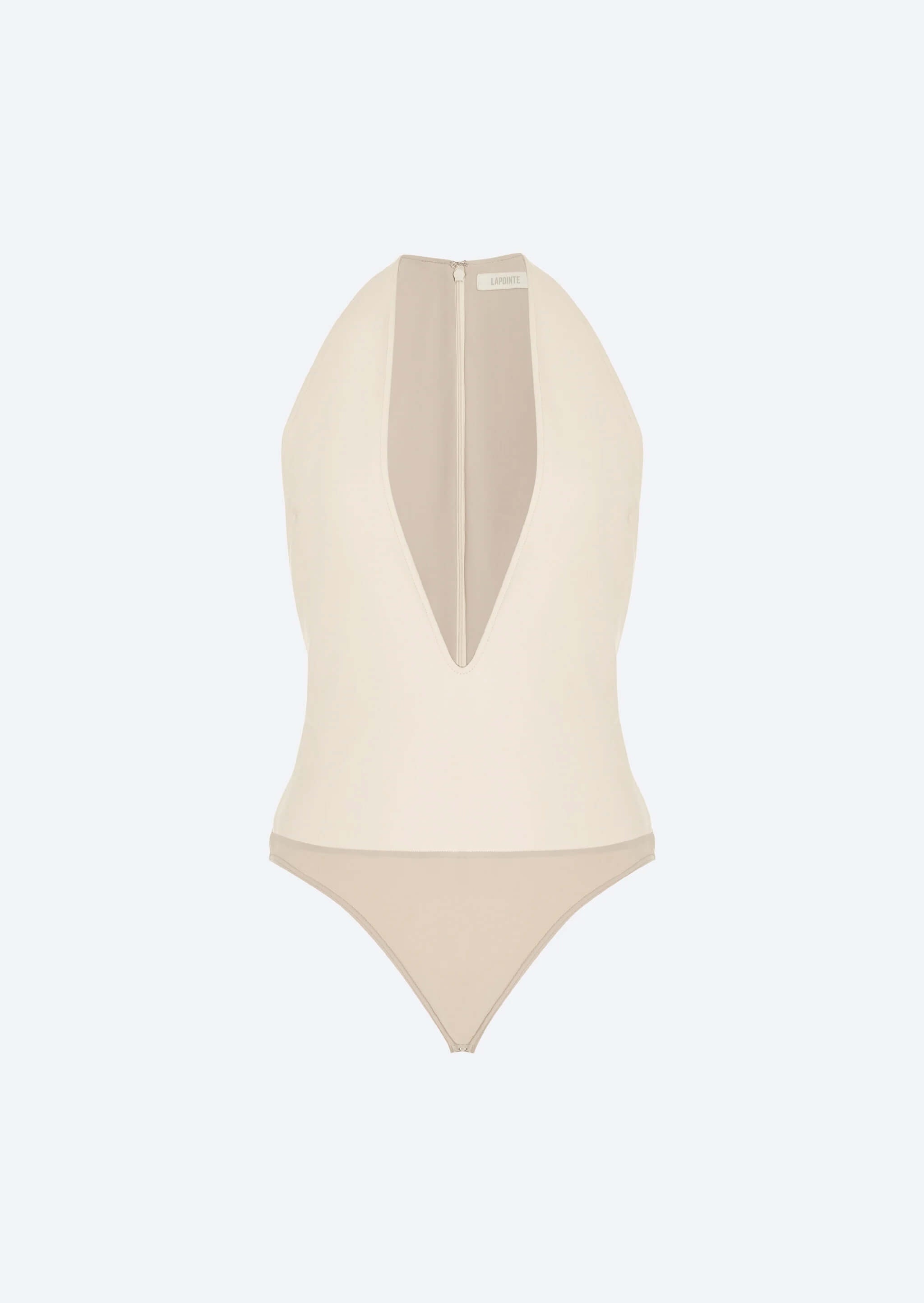 Stretch Faux Leather Plunge Neck Bodysuit - 1