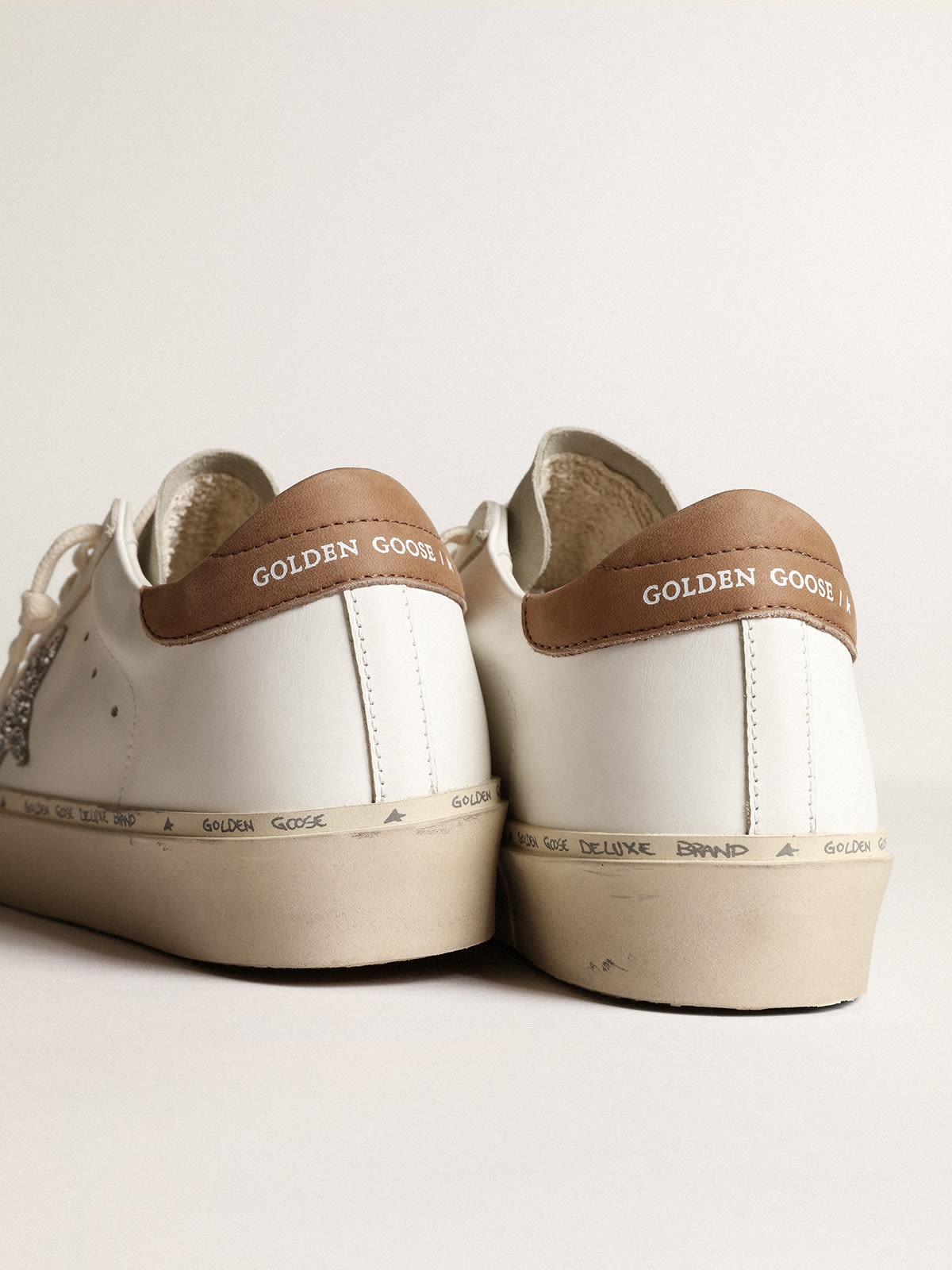 Golden Goose Hi Star with silver glitter star and dove-gray nubuck heel tab  | REVERSIBLE