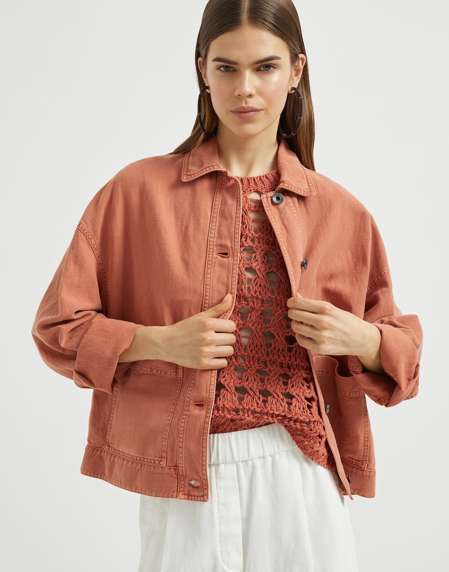 Garment-dyed cotton and linen cover outerwear jacket with monili - 4