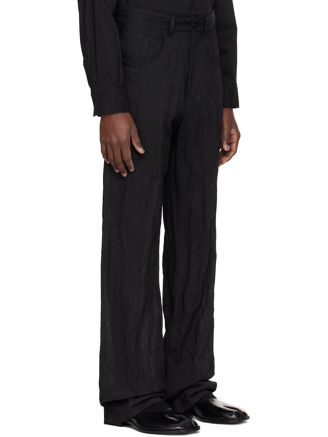 Black Metallic Thread Trousers - 2