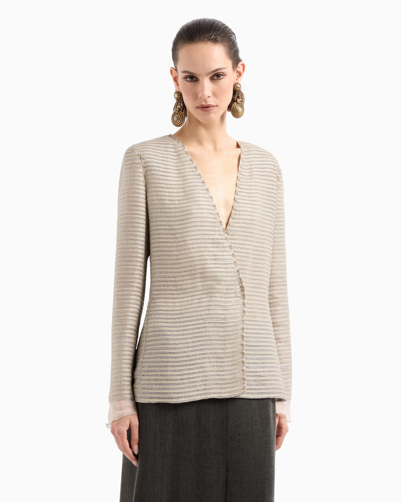 GIORGIO ARMANI SINGLE-BREASTED JACKET IN SILK CHIFFON WITH EMBROIDERED SUEDE WEBBING outlook